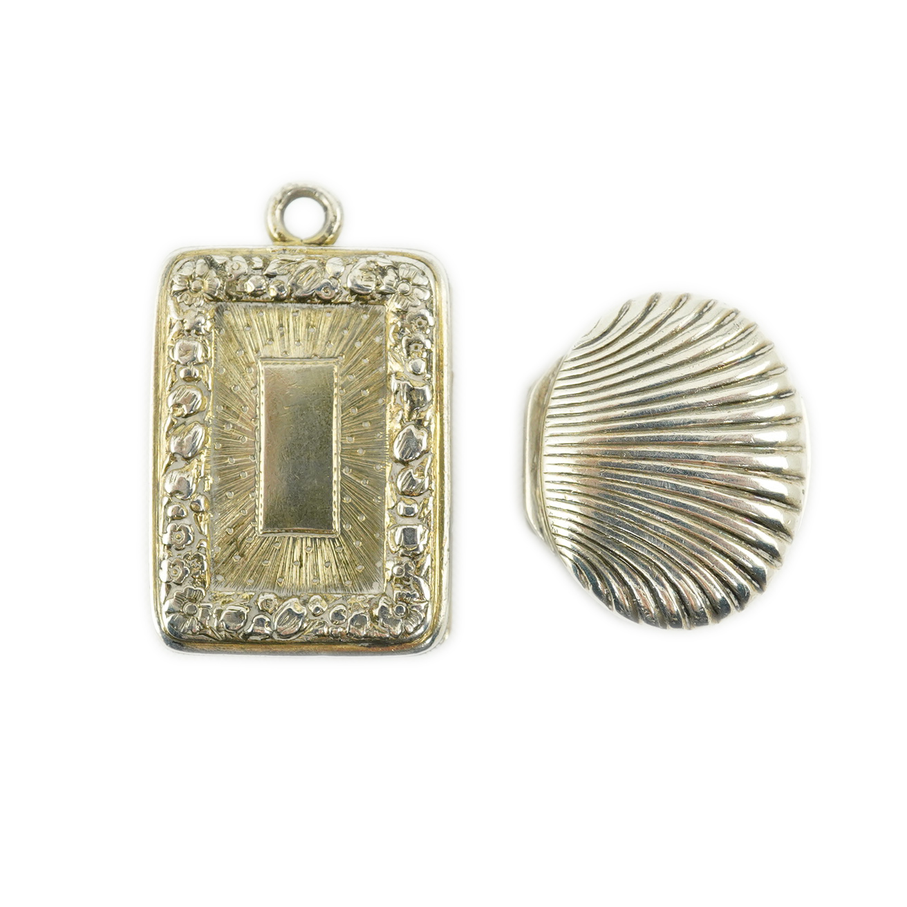 A late George III silver gilt vinaigrette by John Thropp, Birmingham, 1818, 30mm, together with a small shell shaped vinaigrette by Joseph Wilmore